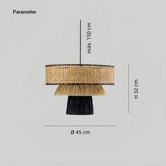 Lámpara colgante de rafia boho LED regulable en altura para comedor