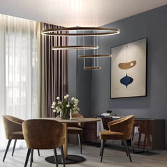 Lámpara colgante de círculos LED regulable de metal moderna para salón