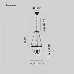 Lámpara colgante industrial de vidrio con 3 luces tipo vela para comedor