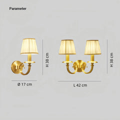 Aplique de pared de latón y tela LED elegante para salón