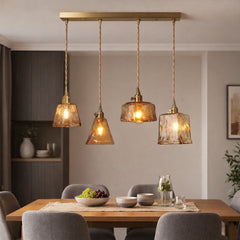 Lámpara colgante vintage de vidrio ámbar regulable en altura para comedor