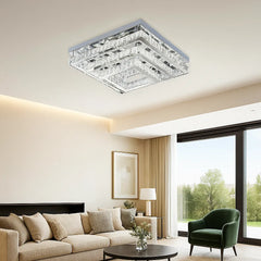 Lámpara De Cristal De Techo Moderna Cuadrada De Tres Niveles Con Luz Regulable Para Salón