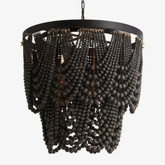 Lámpara colgante de cuentas de madera para salón de estilo bohemio