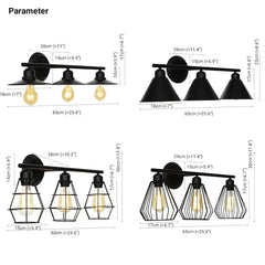 Aplique pared negro interior diseño vintage industrial de tres luces