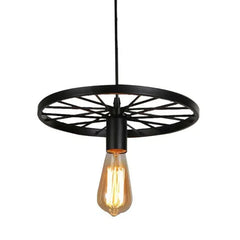 Lámpara colgante de hierro estilo industrial vintage en forma de rueda