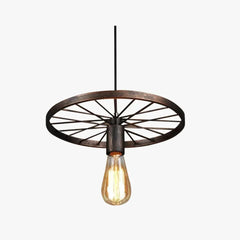 Lámpara colgante de hierro estilo industrial vintage en forma de rueda