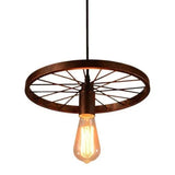 Lámpara colgante de hierro estilo industrial vintage en forma de rueda