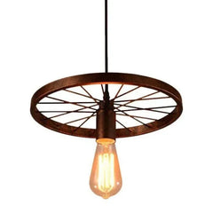 Lámpara colgante de hierro estilo industrial vintage en forma de rueda