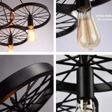 Lámpara colgante de hierro estilo industrial vintage en forma de rueda