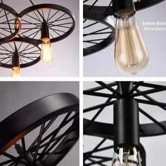 Lámpara colgante de hierro estilo industrial vintage en forma de rueda