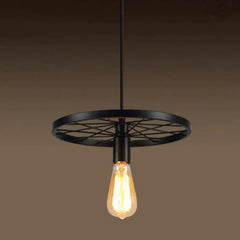 Lámpara colgante de hierro estilo industrial vintage en forma de rueda