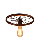 Lámpara colgante de hierro estilo industrial vintage en forma de rueda