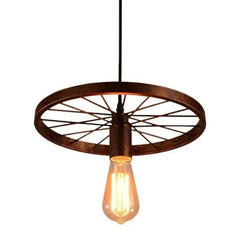 Lámpara colgante de hierro estilo industrial vintage en forma de rueda