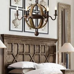 Lámpara Colgante Vintage de Madera Estilo Americano