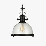 Lámpara colgante industrial negra con pantalla de vidrio en forma de campana para comedor