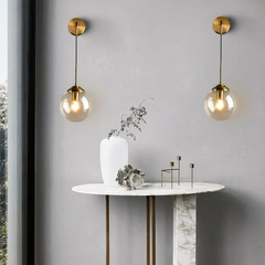 Aplique de Pared Bola de Vidrio Industrial Dorado para Salón
