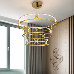 Lámpara colgante circular LED regulable de diseño moderno dorada para salón