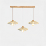 Lámpara colgante tipo flor tres luces de madera y cristal estilo nórdico para cocina