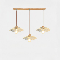Lámpara colgante tipo flor tres luces de madera y cristal estilo nórdico para cocina