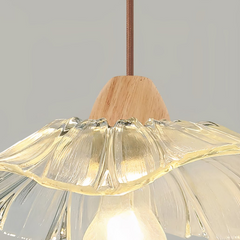 Lámpara colgante tipo flor tres luces de madera y cristal estilo nórdico para cocina