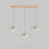Lámpara colgante tipo flor tres luces de madera y cristal estilo nórdico para cocina