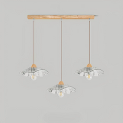 Lámpara colgante tipo flor tres luces de madera y cristal estilo nórdico para cocina