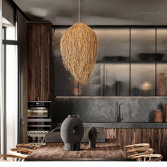 Lámpara colgante de mimbre estilo boho art déco regulable en altura comedor