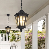 Lampara Colgante Exterior Vintage Tipo Farol Negra para Pasillo