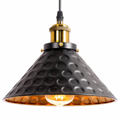 Lámpara colgante industrial negra LED cónica regulable en altura para comedor