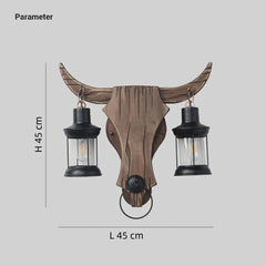 Aplique de pared rústico de madera cabeza de toro para salón