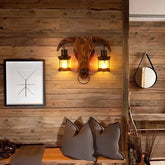 Aplique de pared rústico de madera cabeza de toro para salón
