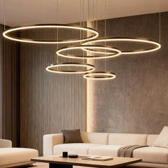 Lámpara colgante de círculos LED regulable de metal moderna para salón
