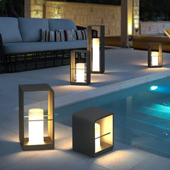 Lámpara solar de pie para exterior de metal rectangular para jardín