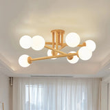 Lámpara de techo Sputnik de madera LED regulable para dormitorio, 4/6/8 luces