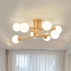 Lámpara de techo Sputnik de madera LED regulable para dormitorio, 4/6/8 luces