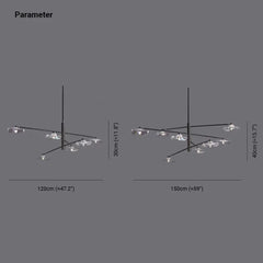 Lámpara araña moderna de vidrio con múltiples cabezas y forma irregular