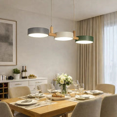 Lámpara colgante de tres luces nórdica LED regulable color Morandi para comedor