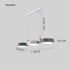 Lámpara colgante de tres luces nórdica LED regulable color Morandi para comedor