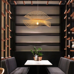 Lámpara Colgante de Bambú Artesanal Regulable en Altura para Comedor