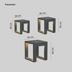 Lámpara de pie exterior solar moderna de metal negra cuadrada para terraza