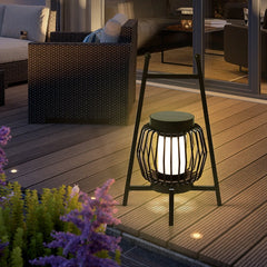 Lámpara Solar Exterior de Pie Tipo Farol Moderna de Metal Negra para Terraza