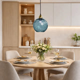 Lámpara colgante de vidrio de colores esférica moderna regulable en altura para comedor