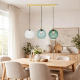 Lámpara colgante de vidrio de colores esférica moderna regulable en altura para comedor
