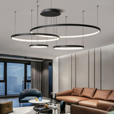 Lámpara Colgante Multiple de Anillos de Metal Negro LED para Salon Moderno