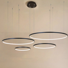 Lámpara Colgante Multiple de Anillos de Metal Negro LED para Salon Moderno