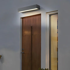 Aplique de pared exterior LED rectangular moderno negro de metal para porche