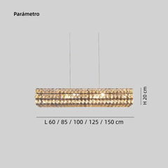 Lámpara colgante rectangular de cristal moderno con LED para comedor