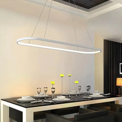Lámpara colgante ovalada minimalista LED regulable en altura para isla de cocina