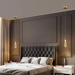 Lámpara colgante de cristal LED dorada elegante para mesita de noche