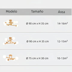 Lámpara de techo Sputnik de madera LED regulable para dormitorio, 4/6/8 luces
